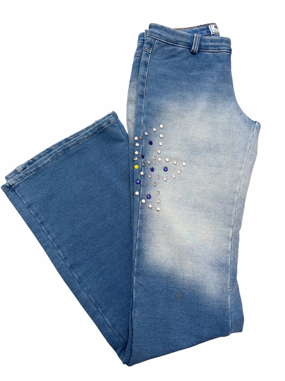 Vento Livre Brazilian Denim Rhinestone Star Burst Flare Jeans Bling Vintage Y2K